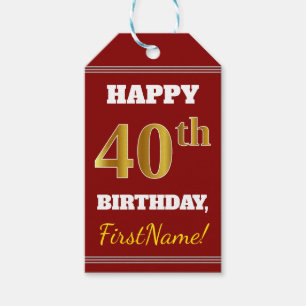 Rött 40th födelsedag för Fauxguld + Presentetikett