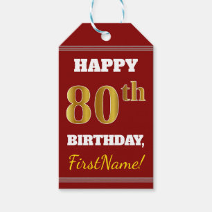Rött 80th födelsedag för Fauxguld + Presentetikett