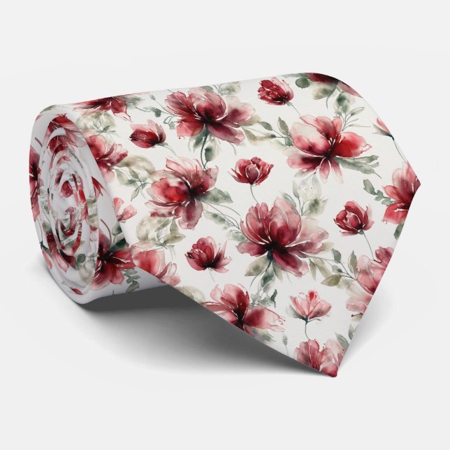 Rött akvarell blomstermönster slips (Rullad)