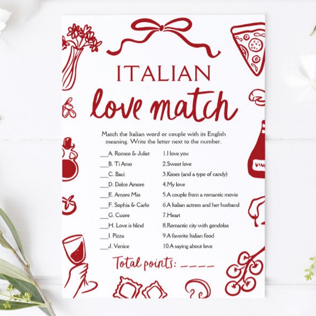 Rött Amore Italiens Kärlekspussel Bröllopsduschspe Inbjudningar (Red Amore Italian Love Match Bridal Shower Game)