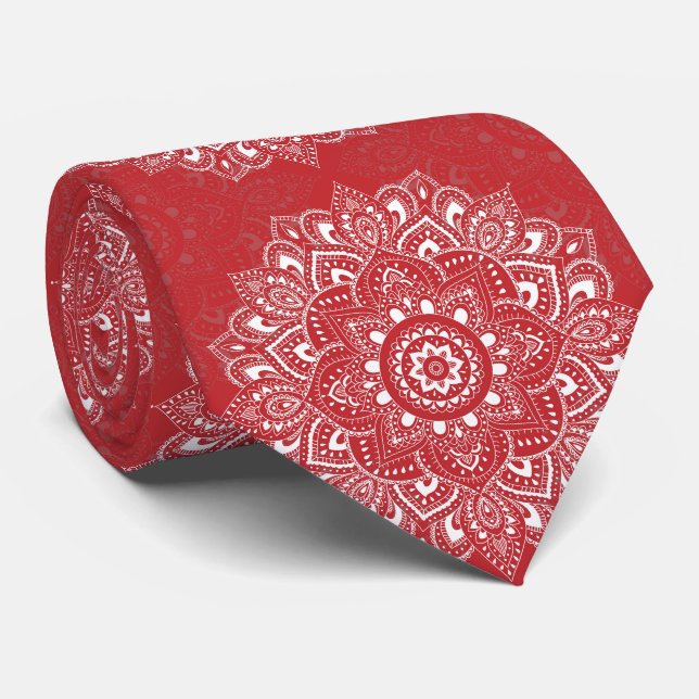 Rött andligt indianskt mandalamönster slips (Rullad)