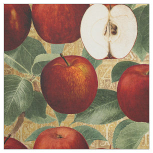 Rött Apple för vintage botaniskt guld- alfabet Tyg