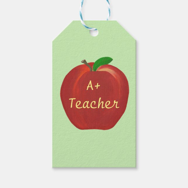 Rött äpple-målning A+-lärarpresentkort Presentetikett (Framsidan)