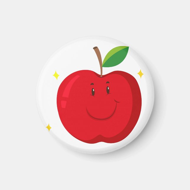 Rött äpple med Lycklig Ansikte Magnet (Framsidan)