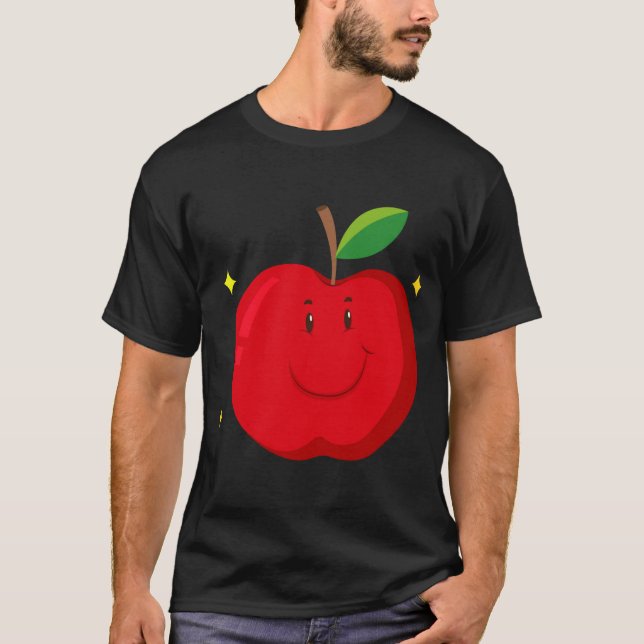 Rött äpple med Lycklig Ansikte T Shirt (Framsida)