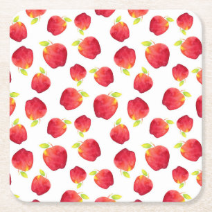 Rött äpple med vattenfärg Mönster Underlägg Papper Kvadrat