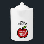 Rött äpple-tekanna för världens bästa skollärare<br><div class="desc">Röda äppeltekannor för världens bästa skollärare. Lärare,  lärare,  medarbetare,  kollega m.m.</div>