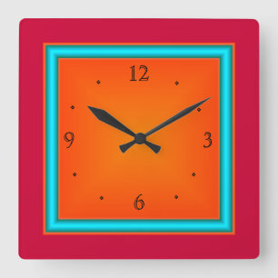 Rött/Aqua/Orange>Wall ta tid på Fyrkantig Klocka