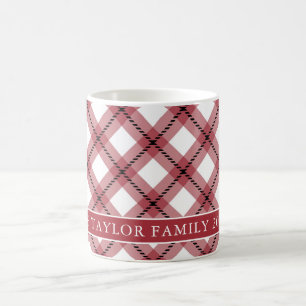 Rött Argyle-rutigt Farmhouse Familjenamn Kaffemugg