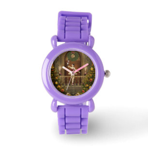 Rött ballerina- och nötknäppareglitterarmbandsu armbandsur