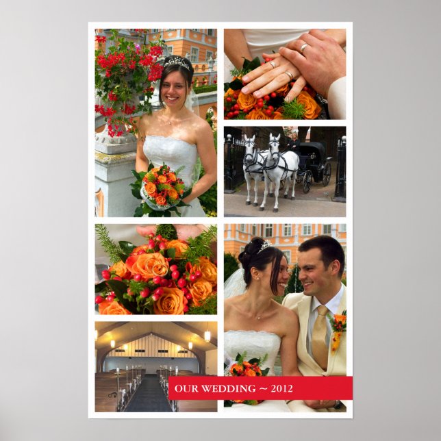 Rött band 6 multifotokollage-minnen keepsaké poster (Framsidan)