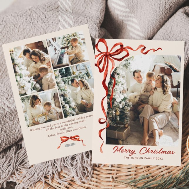 Rött band för julafton 5 Photo Julkort (Skapare uppladdad)
