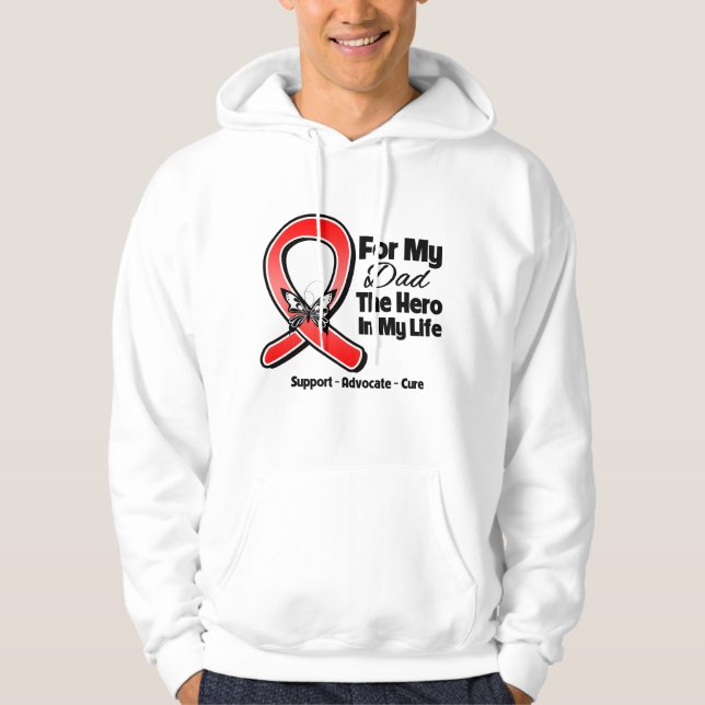Rött band för min hjälte min pappa sweatshirt med luva (Framsida)