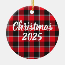 Rött band och tungmetallsjokladmunkar julgransprydnad keramik