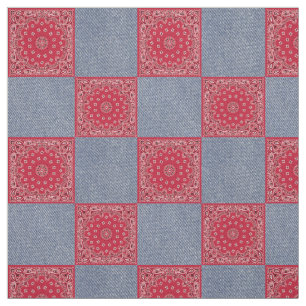 Rött bandana- och Denimtryck Tyg