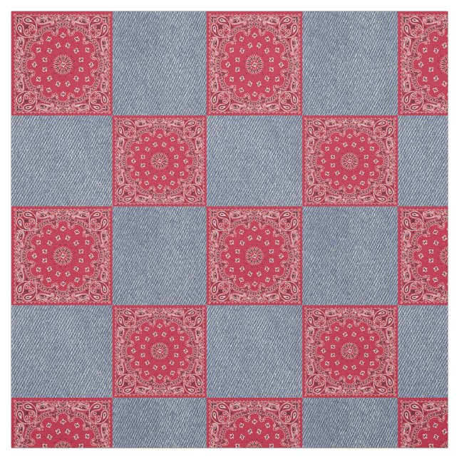 Rött bandana- och Denimtryck Tyg (Provkarta)