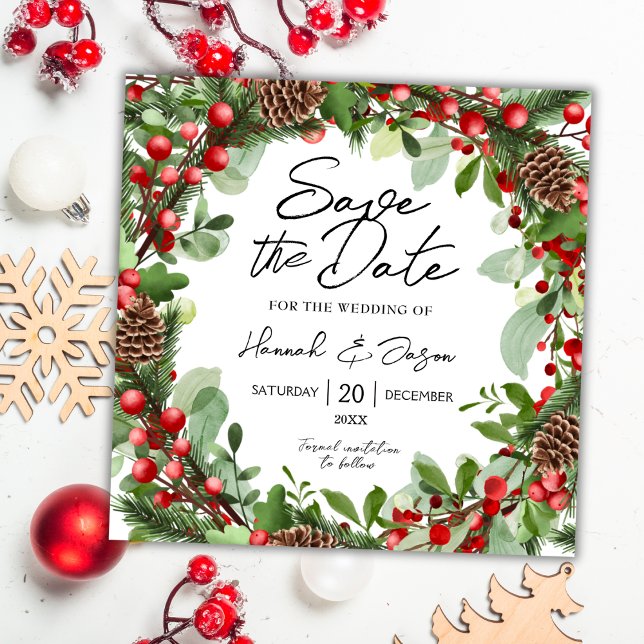 Rött Bärkrans | Vinterbröllop Save The Date (Skapare uppladdad)