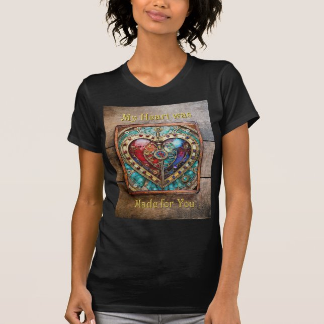Rött & Blått Glasfärgat Hjärta Steampunk-serien T Shirt (Framsida)
