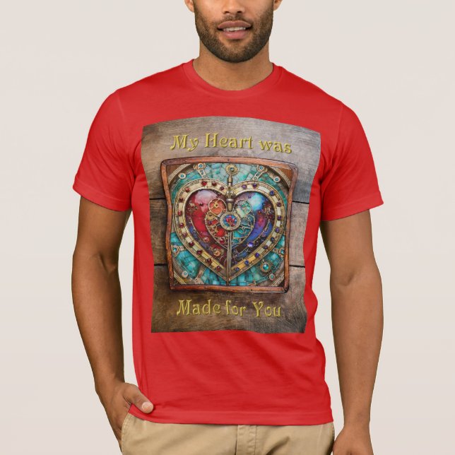 Rött & Blått Glasfärgat Hjärta Steampunk-serien T Shirt (Framsida)
