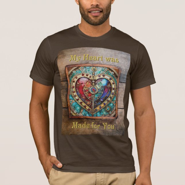 Rött & Blått Glasfärgat Hjärta Steampunk-serien T Shirt (Framsida)