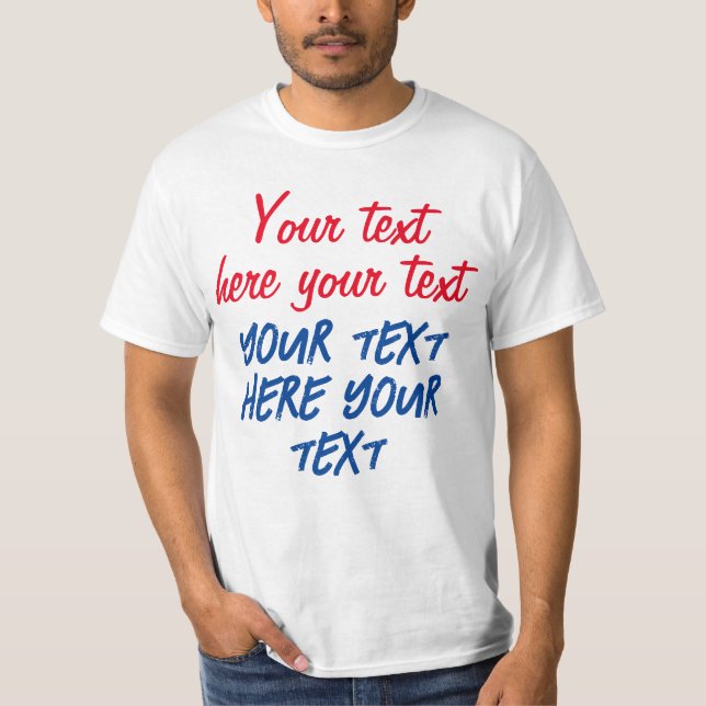 Rött blått kalligrafi Din text här ersätter Slogan T Shirt (Framsida)