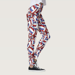Rött blått lag färg-sprit volleybollar mönster leggings