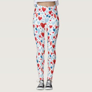 Rött, blått och vitt hjärta leggings