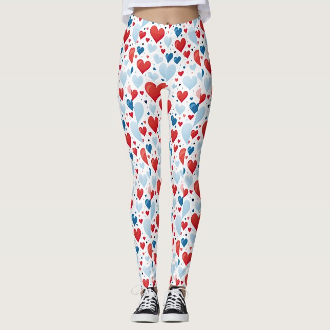 Rött, blått och vitt hjärta leggings (Framsida)