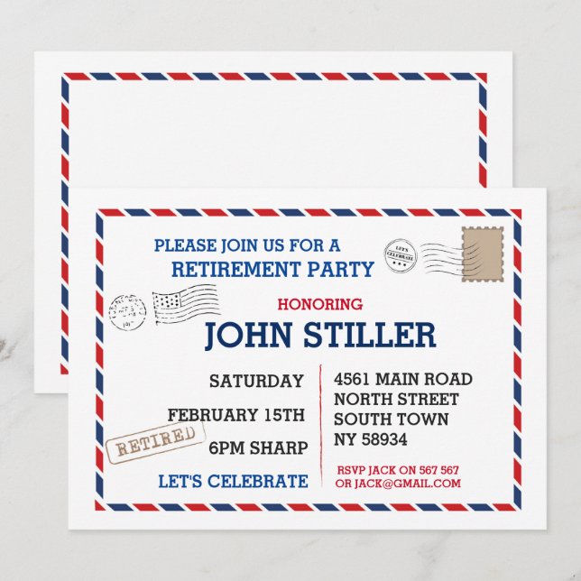 Rött blått vykort för vykort från Pension (Fram/baksida)