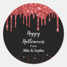 Rött blod glitter droppande vampyr Halloween svart Runt Klistermärke