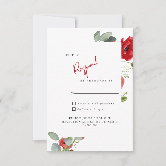 Rött Blommigt Bröllop RSVP-kort OSA Kort (Framsida)