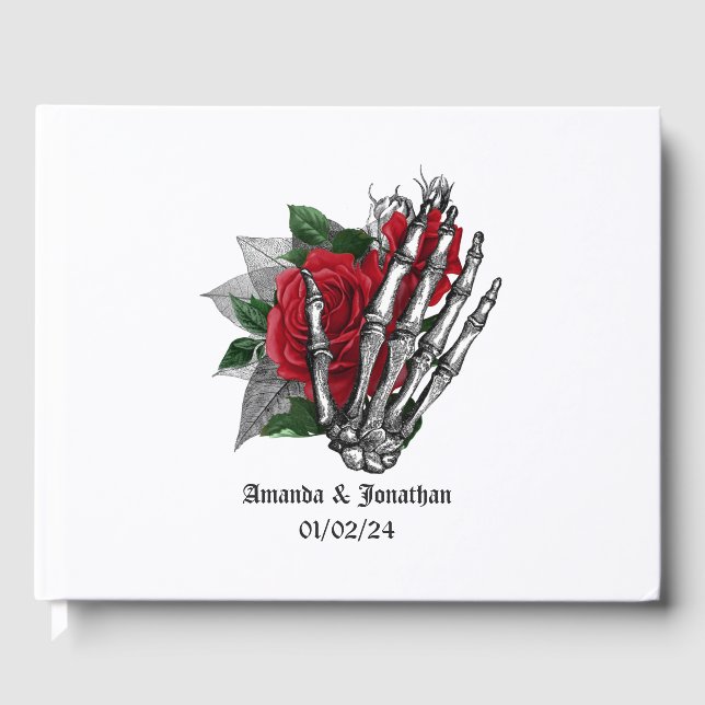 Rött Blommigt Gotiskt Bröllopsgästbok Gästböcker (Framsida)