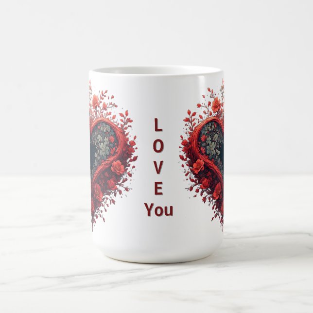 Rött blommigt hjärtdesign med blommande blommor kaffemugg (Center)