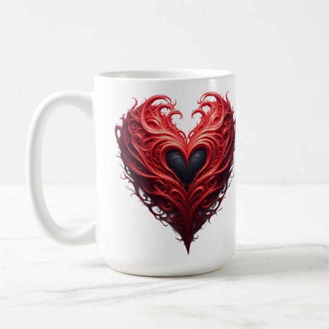 Rött blommigt hjärtdesign med blommande blommor kaffemugg (Vänster)
