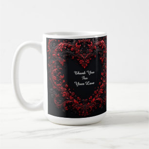 Rött blommigt hjärtdesign med blommande blommor kaffemugg