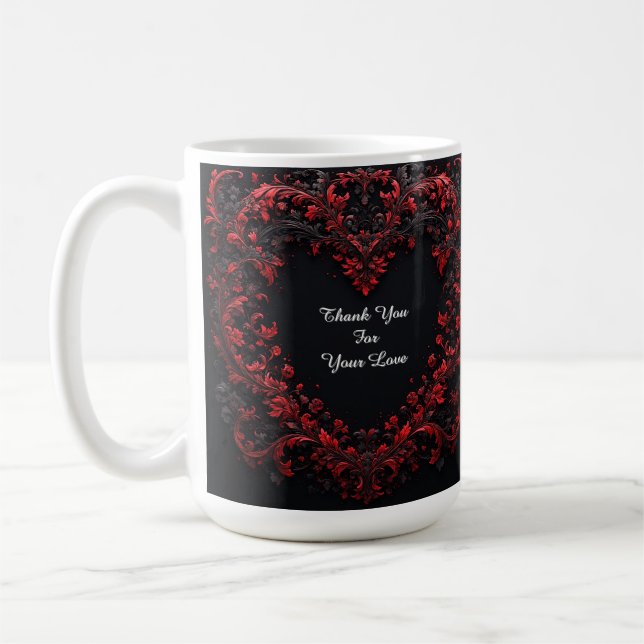 Rött blommigt hjärtdesign med blommande blommor kaffemugg (Vänster)
