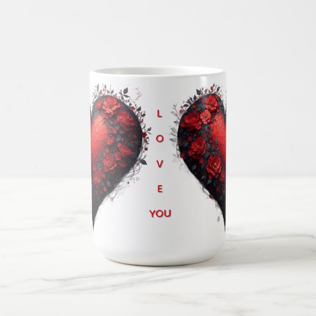 Rött blommigt hjärtdesign med blommande blommor kaffemugg (Center)