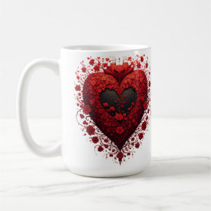 Rött blommigt hjärtdesign med blommande blommor kaffemugg