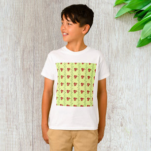 Rött blommigt vinrankemönster på ljust grönt t shirt