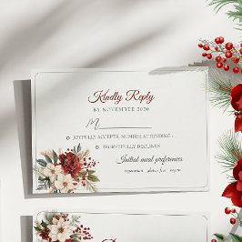 Rött Blommigt Vinterbröllop RSVP-kort OSA Kort