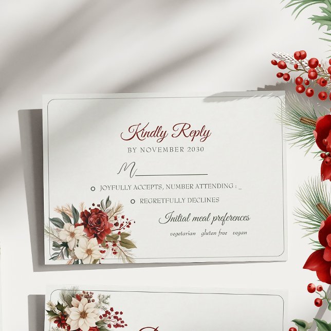 Rött Blommigt Vinterbröllop RSVP-kort OSA Kort (Skapare uppladdad)