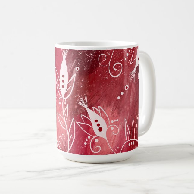 Rött Blommönster Kaffemugg (Framsida höger)