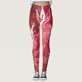 Rött Blommönster Leggings