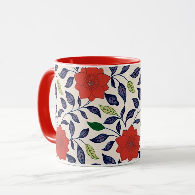 Rött blommönster mugg (Framsida vänster)