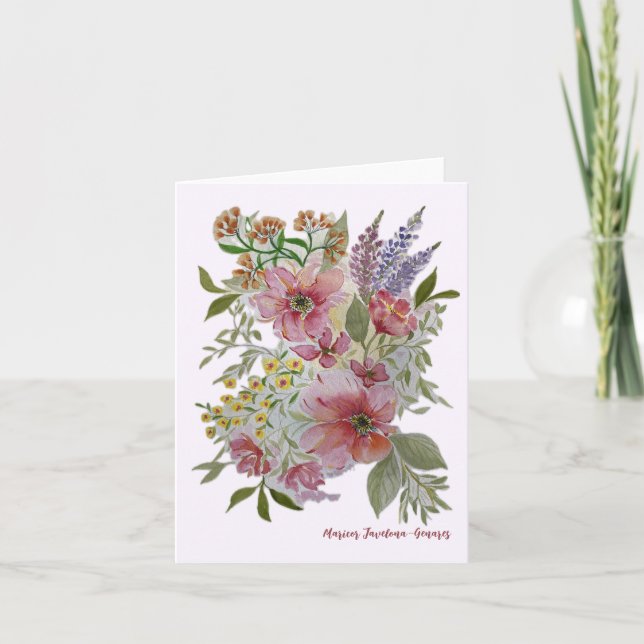 Rött blomsterbukett-kort/lyckönskningskort helgkort (Framsida)