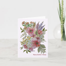 Rött blomsterbukett-kort/lyckönskningskort helgkort