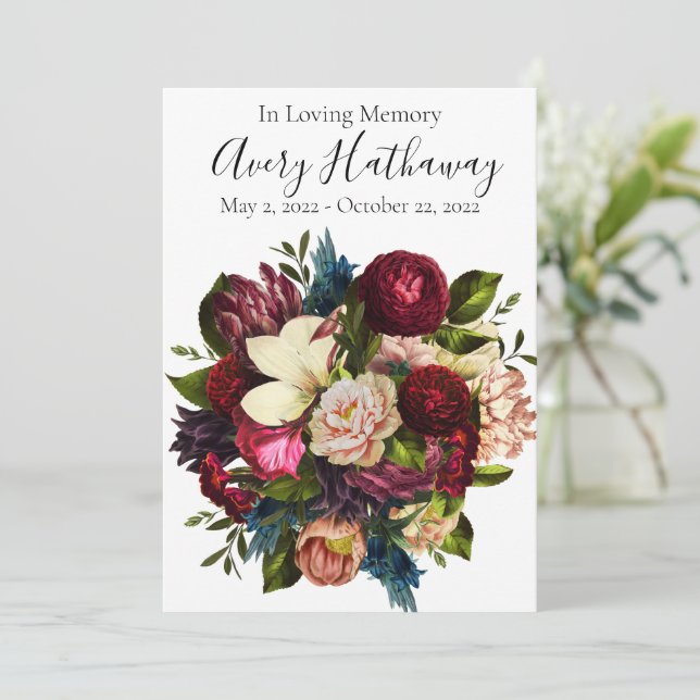 Rött blomsterfärgat sympati Fotopakort Inbjudningar (Stående Fram)