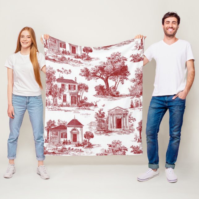Rött bondgårdstoalett Scenisk trädpattern Fleecefilt (På plats)