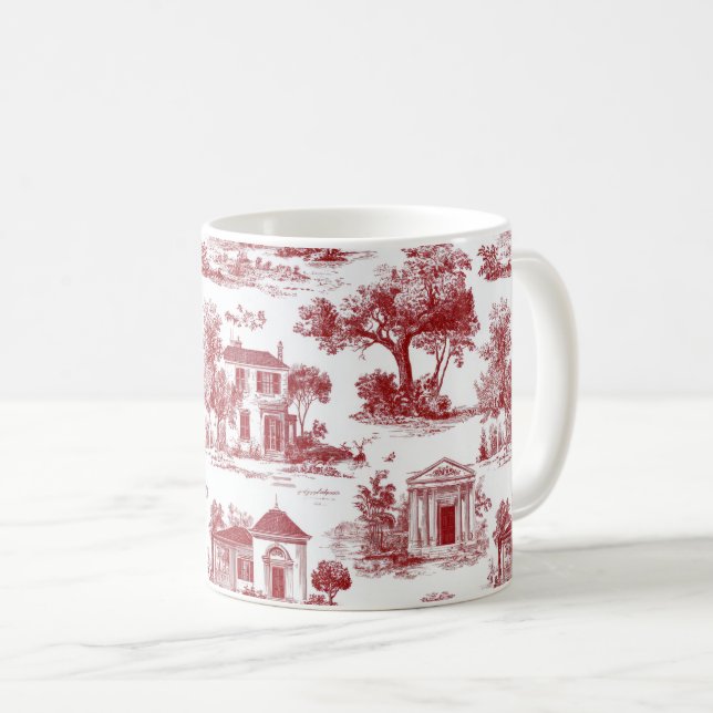 Rött bondgårdstoalett Scenisk trädpattern Kaffemugg (Framsida höger)