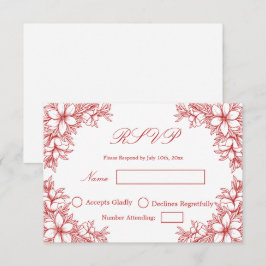 Rött bröllop RSVP med utsmyckad blomgrafik OSA Kort